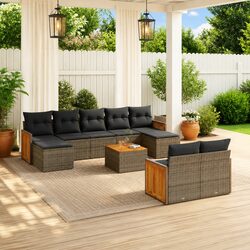 Garden Sofa Set 10 Piece Outdoor Furniture Grey with Cushions Patio Conversation