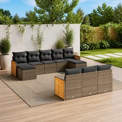 Garden Sofa Set 10 Piece Outdoor Furniture Patio Seating Grey Cushioned Modular