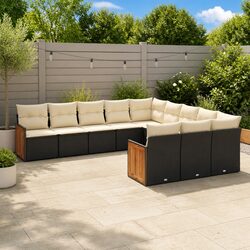 Garden Sofa Set 11 Piece Outdoor Patio Furniture Modular Black Poly Rattan