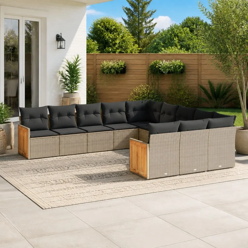 Garden Sofa Set Modular Outdoor Furniture 11 Piece Grey Poly Rattan