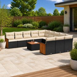 Outdoor Garden Sofa Set 12 Piece Modular Patio Furniture Black Poly Rattan