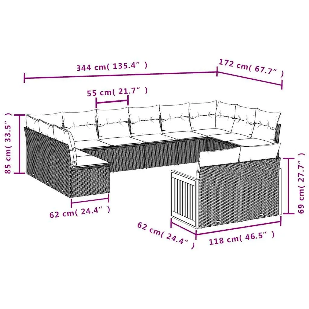 Garden Sofa Set 12 Piece Outdoor Furniture Patio Black Modular Seating with