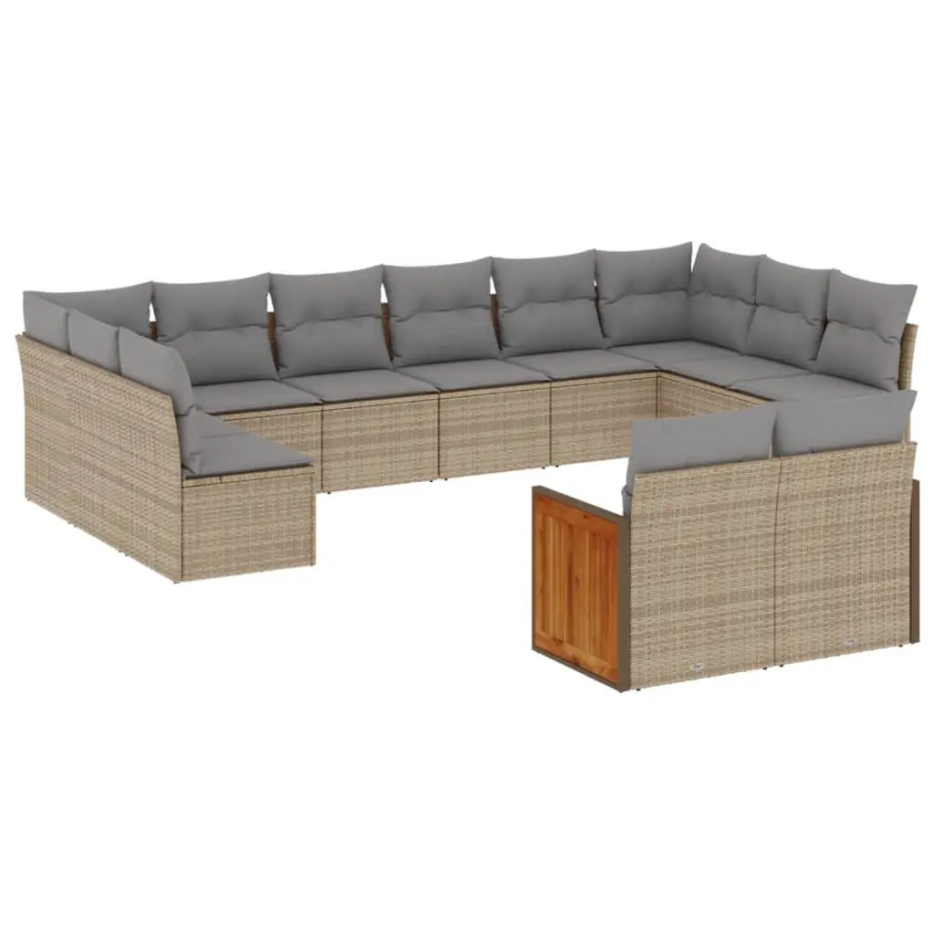 12 Piece Garden Sofa Set with Cushions Beige Rattan Outdoor Furniture Patio