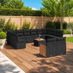 Garden Sofa Set 13 Piece Outdoor Furniture Patio Black Poly Rattan Modular