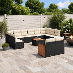 Outdoor Garden Sofa Set 13 Piece Black Poly Rattan Furniture with Cushions Patio