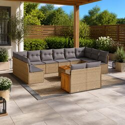 Garden Sofa Set 13 Piece Outdoor Furniture Patio Beige Poly Rattan Modular