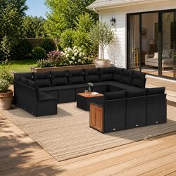 Garden Sofa Set 14 Piece Outdoor Furniture Patio Black Poly Rattan Modular