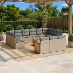 Garden Sofa Set 14 Piece Outdoor Furniture Patio Beige Cushions Modular