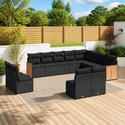 Garden Sofa Set 12 Piece Outdoor Furniture Patio Black Poly Rattan Modular