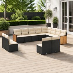 Garden Sofa Set 12 Piece Outdoor Furniture Patio Seating Black with Cushions