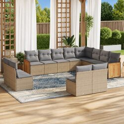 Garden Sofa Set 12 Piece Outdoor Furniture Modular Patio Beige with Cushions