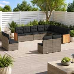 Garden Sofa Set 12 Piece Outdoor Furniture Grey Modular Patio Seating with