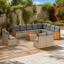 Garden Sofa Set 13 Piece Outdoor Furniture Patio Beige with Cushions Modular