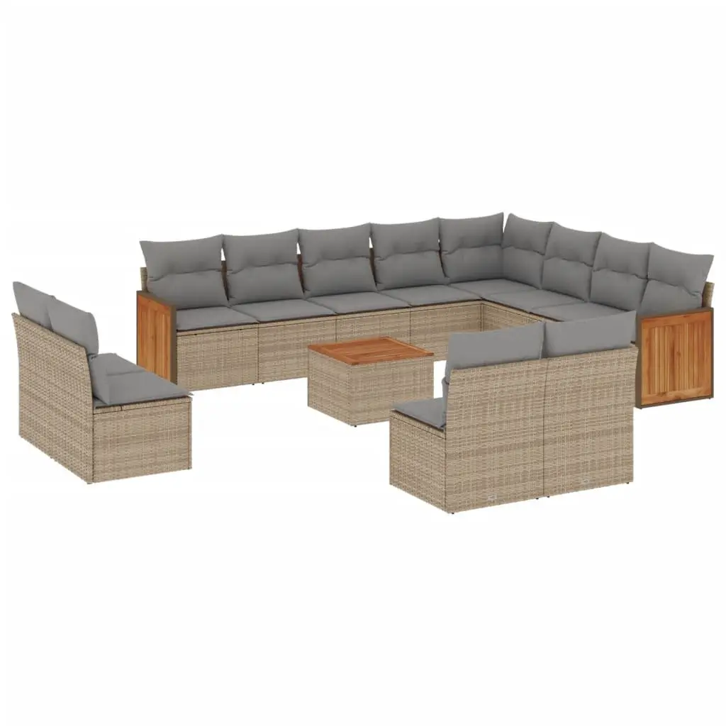 Garden Sofa Set Modular 13 Piece Outdoor Furniture PE Rattan Beige with Cushions