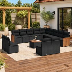 Outdoor Garden Sofa Set 14 Piece Modular Patio Furniture with Cushions Black