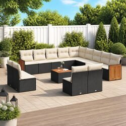 Outdoor Garden Sofa Set 14 Piece Black Poly Rattan Furniture with Cushions