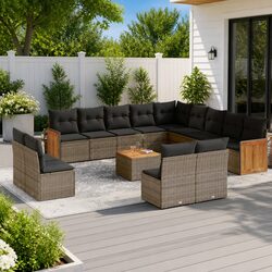 Garden Sofa Set 14 Piece Outdoor Furniture Patio Lounge Grey with Cushions