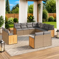 Garden Sofa Set 11 Piece Outdoor Patio Furniture with Cushions Beige Modular