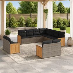Garden Sofa Set 11 Piece Outdoor Furniture Grey Modular Cushions Patio Lounge