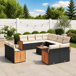 Garden Sofa Set 12 Piece Outdoor Furniture Patio Seating Black with Cushions