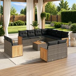 Garden Sofa Set 12 Piece Outdoor Furniture Grey Poly Rattan Modular Patio