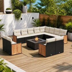 Garden Sofa Set 12 Piece Outdoor Furniture Patio Seating Black with Cushions