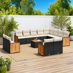 Garden Sofa Set 13 Piece Outdoor Furniture Black Poly Rattan Patio Lounge