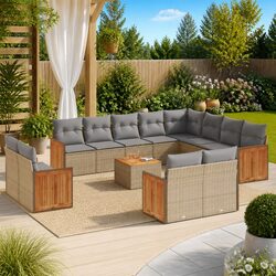 Garden Sofa Set 13 Piece Outdoor Furniture Beige Poly Rattan with Cushions Patio