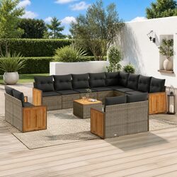 Garden Sofa Set 13 Piece Outdoor Furniture Patio Grey Poly Rattan with Cushions