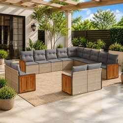 Outdoor Garden Sofa Set 13 Piece Modular Lounge Suite Beige Cushions Patio