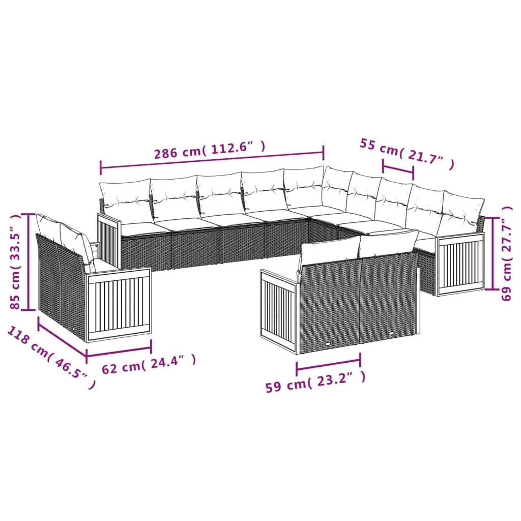 Outdoor Garden Sofa Set Modular Lounge Suite 13 Piece Beige Cushions PE Rattan