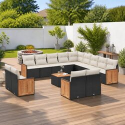 Outdoor Garden Sofa Set 14 Piece Modular Patio Furniture with Cushions Black