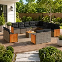 Garden Sofa Set 14 Piece Outdoor Furniture Grey Poly Rattan Patio Seating with