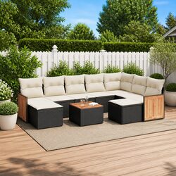 Garden Sofa Set 10 Piece Outdoor Furniture Black Poly Rattan Patio Lounge with