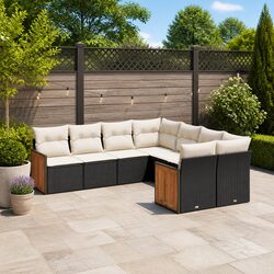 Garden Sofa Set 8 Piece Outdoor Furniture with Cushions Black Poly Rattan