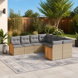 Garden Sofa Set 8 Piece Outdoor Furniture Beige Modular Patio Lounge Cushions