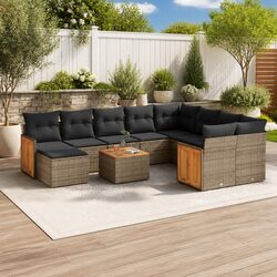 Garden Sofa Set 11 Piece Grey Outdoor Furniture Patio Seating with Cushions