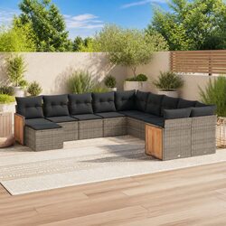 Garden Sofa Set 11 Piece Outdoor Furniture Grey Poly Rattan Patio with Cushions