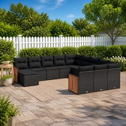 Garden Sofa Set 12 Piece Outdoor Furniture Black Poly Rattan Patio Lounge Suite
