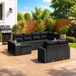 Garden Sofa Set 10 Piece Outdoor Furniture Patio Modular Black Poly Rattan