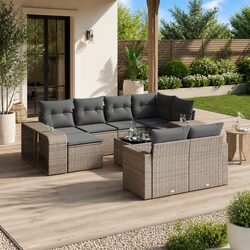Garden Sofa Set 11 Piece Outdoor Furniture Grey Poly Rattan Patio Lounge with