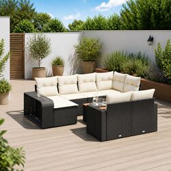 11 Piece Outdoor Garden Sofa Set Black Poly Rattan Patio Furniture with Cushions