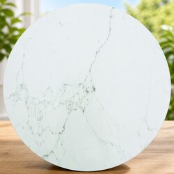 Tempered Glass Table Top White Marble Design Ø50cm Round Dining Coffee Table