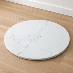 Tempered Glass Table Top White Marble Design Ø80cm Dining Coffee Kitchen