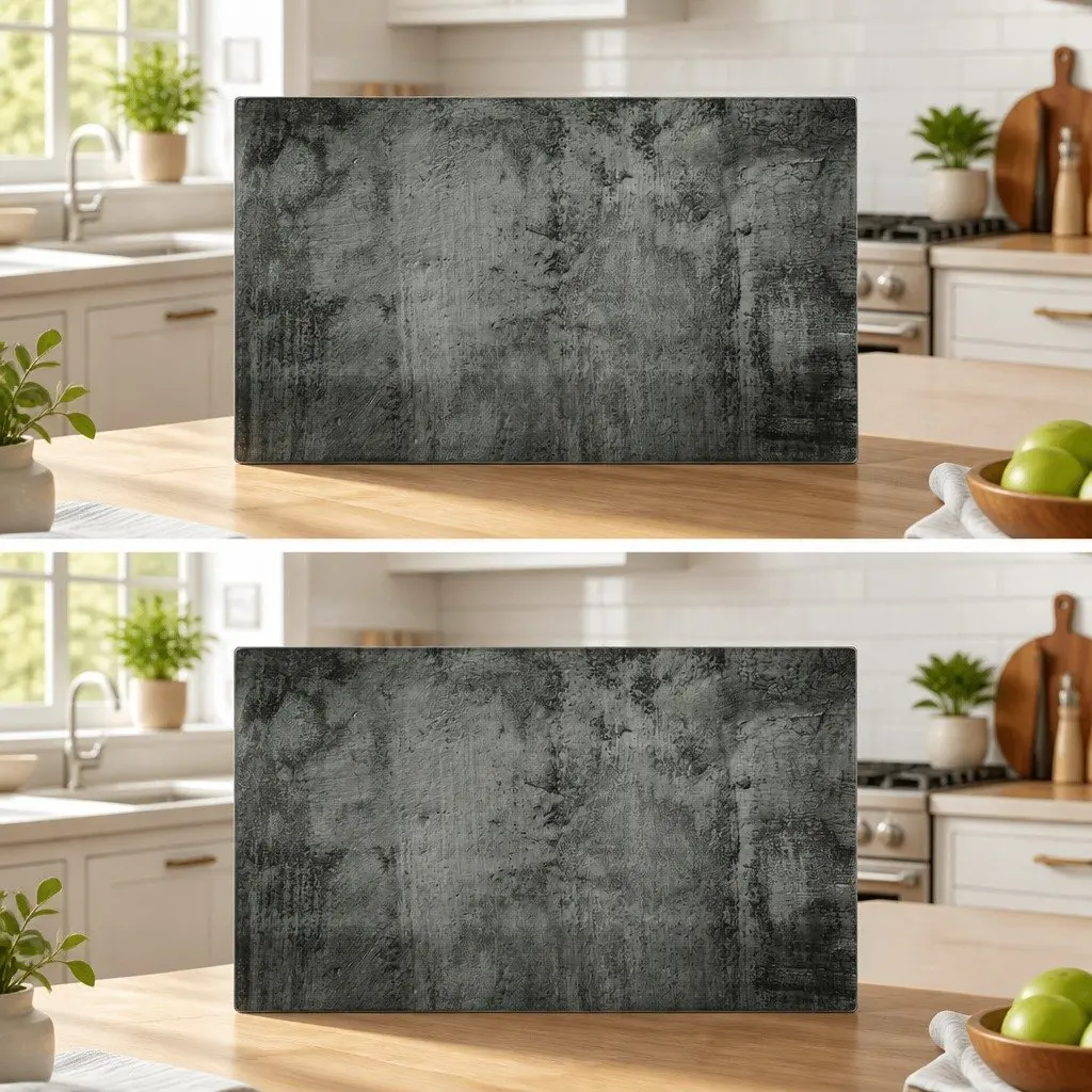 Tempered Glass Chopping Boards Set 2 pcs Durable Stain Resistant Grey Concrete