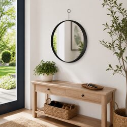 Hanging Wall Mirror Black 40cm Modern Home Decor with Hook Steel Frame
