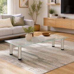 Tempered Glass TV Stand Modern Living Room Bedroom Media Console Table Unit