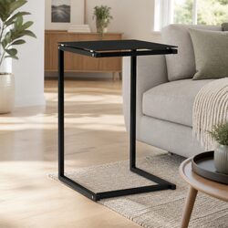 Side Table Black Tempered Glass Modern Accent End Table Living Room Furniture