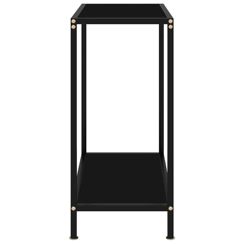 Console Table Black Tempered Glass Top Powder-Coated Steel Frame Side End Table with Storage Shelf