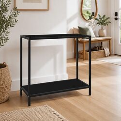 Console Table Black Glass Top Side End Table Storage Shelf Living Room Accent